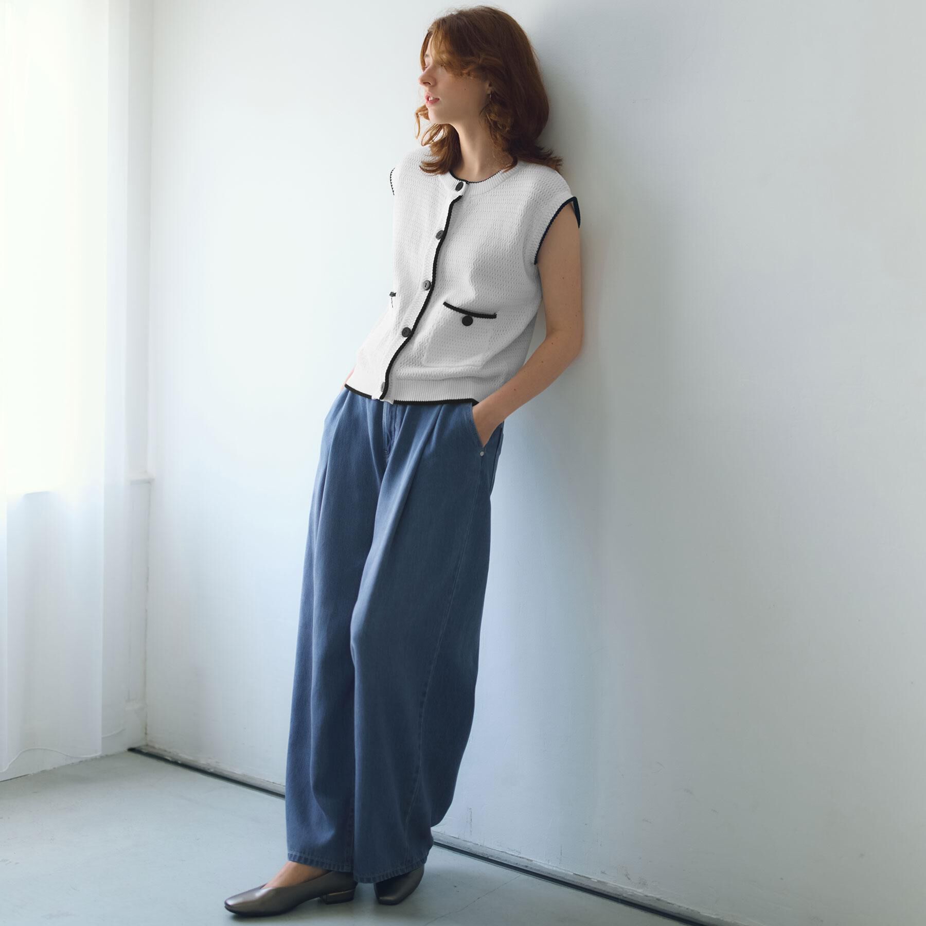 OPAQUE.CLIP「タックワイドデニムパンツ【洗濯機OK】」|デニム|