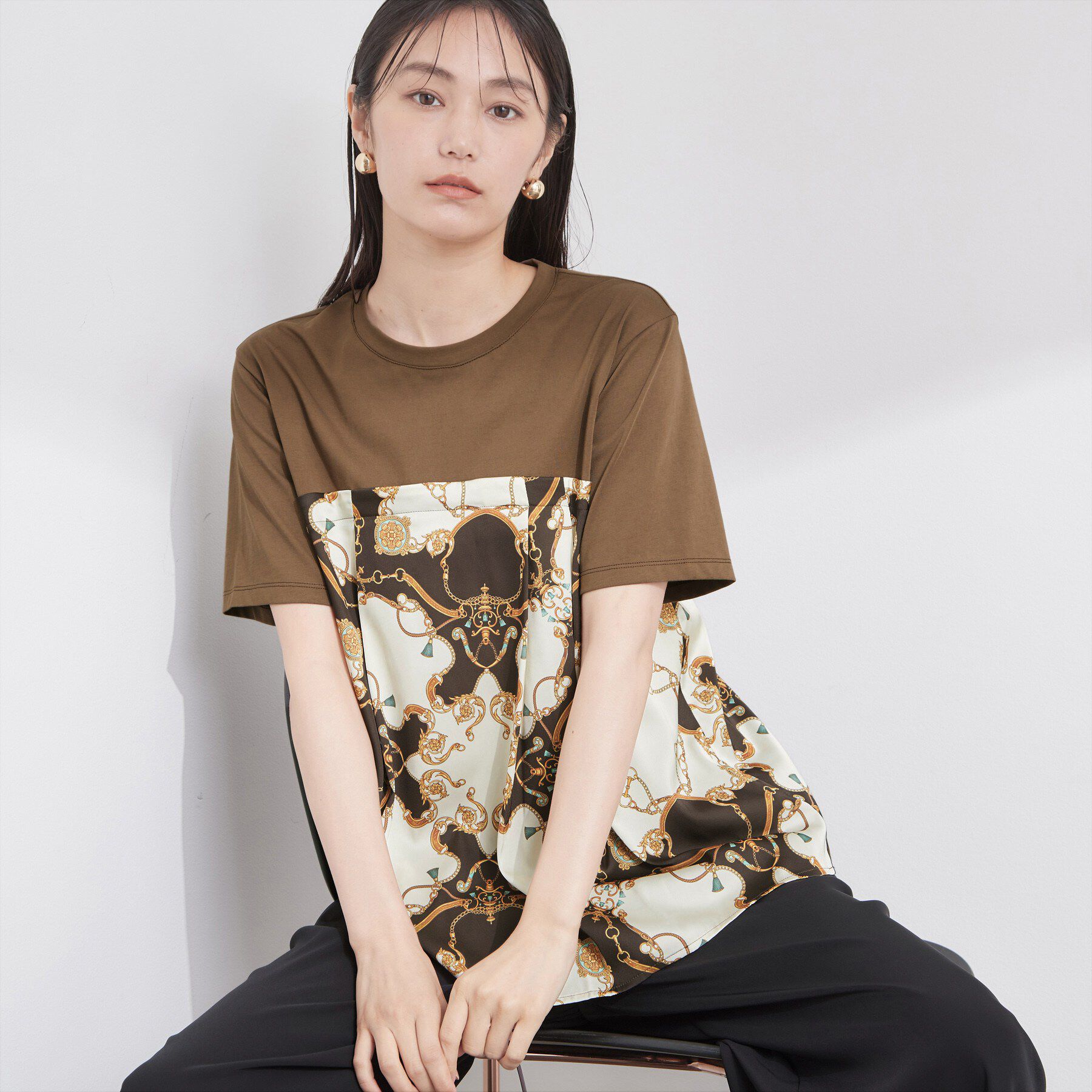 OPAQUE.CLIP「スカーフドッキング ビスチェカットソー【洗濯機OK】」|Tシャツ・カットソー|モカブラウン(042