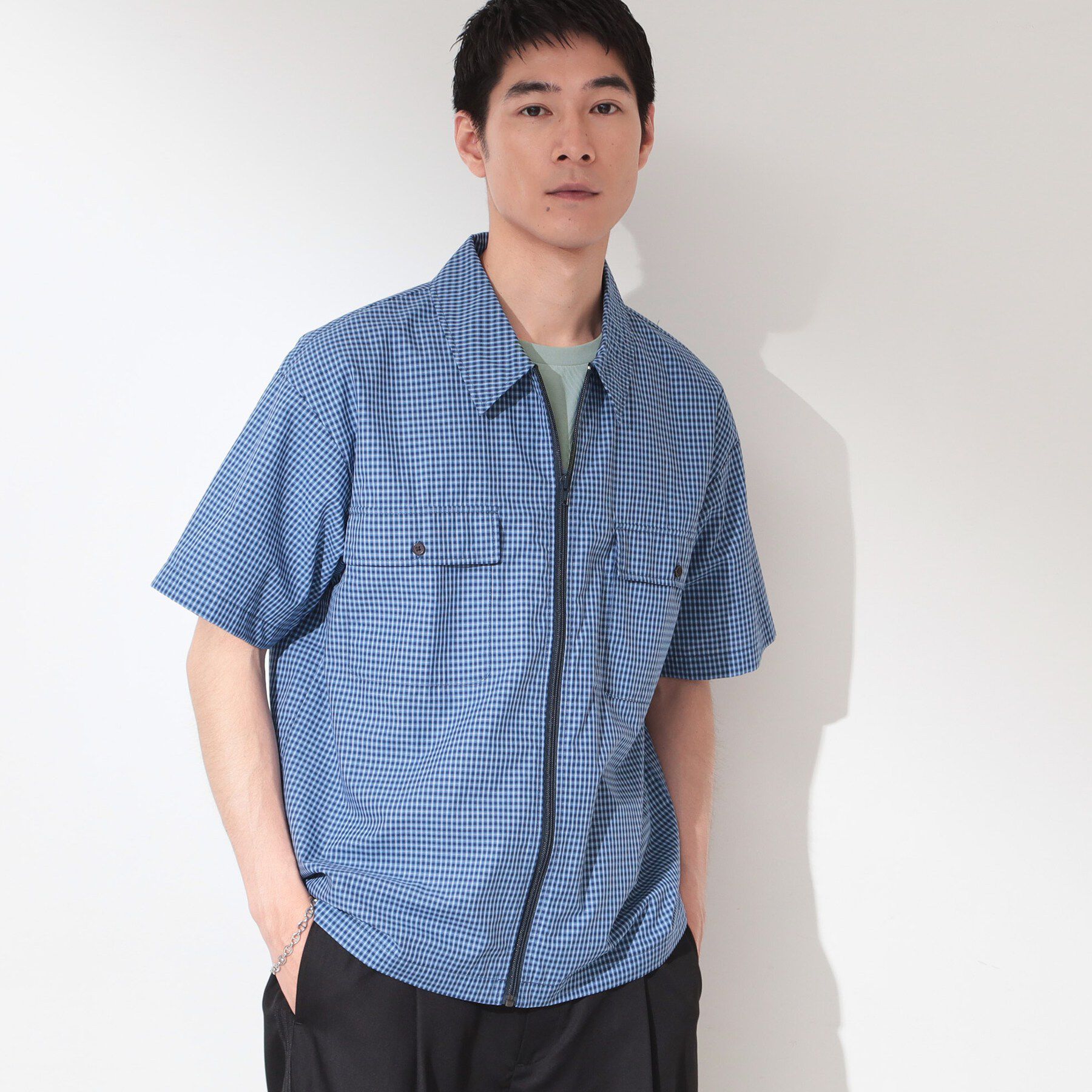 THE SHOP TK「【セットアップ可／洗濯機OK】アソート ジップ半袖シャツ」|シャツ・ブラウス|