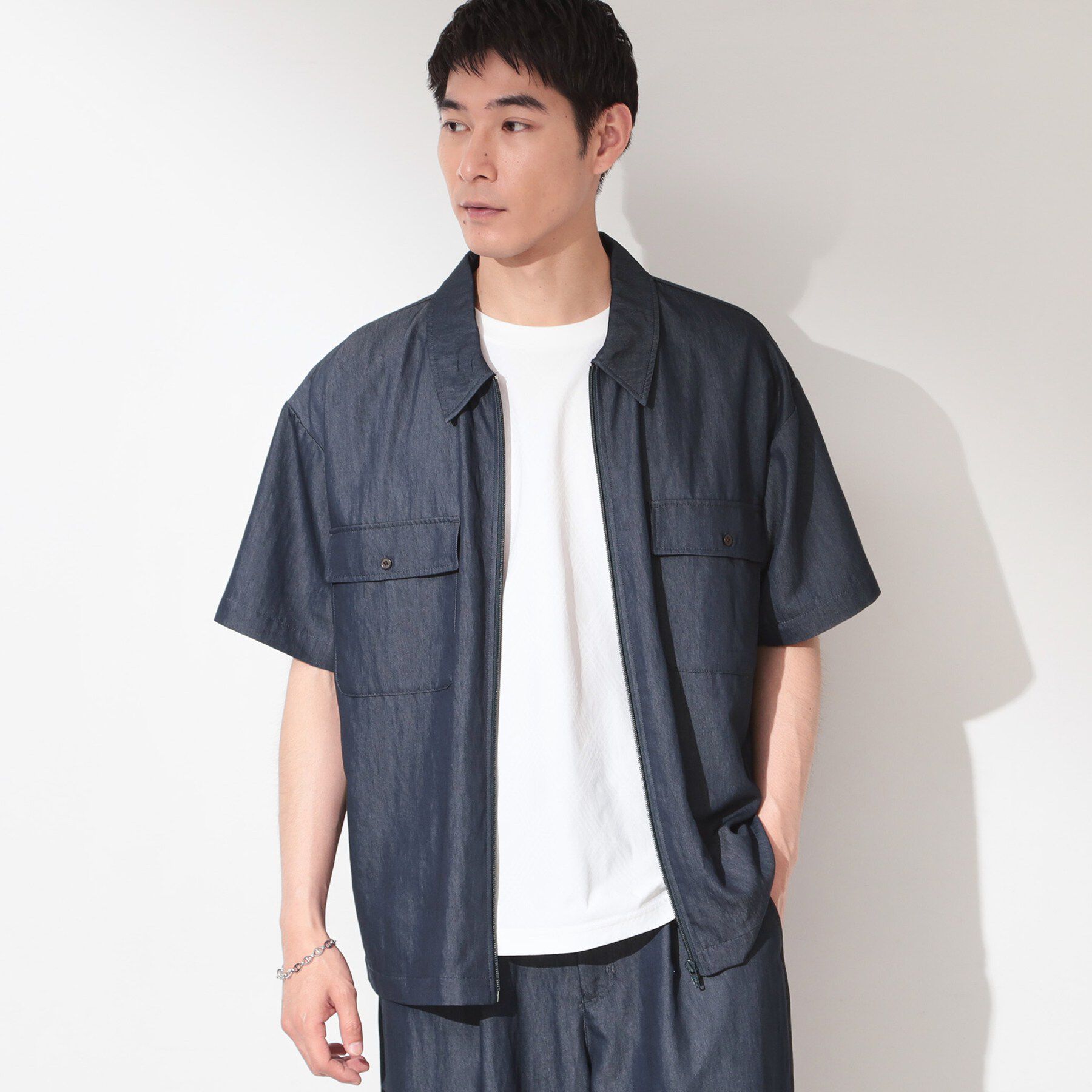 THE SHOP TK「【セットアップ可／洗濯機OK】アソート ジップ半袖シャツ」|シャツ・ブラウス|