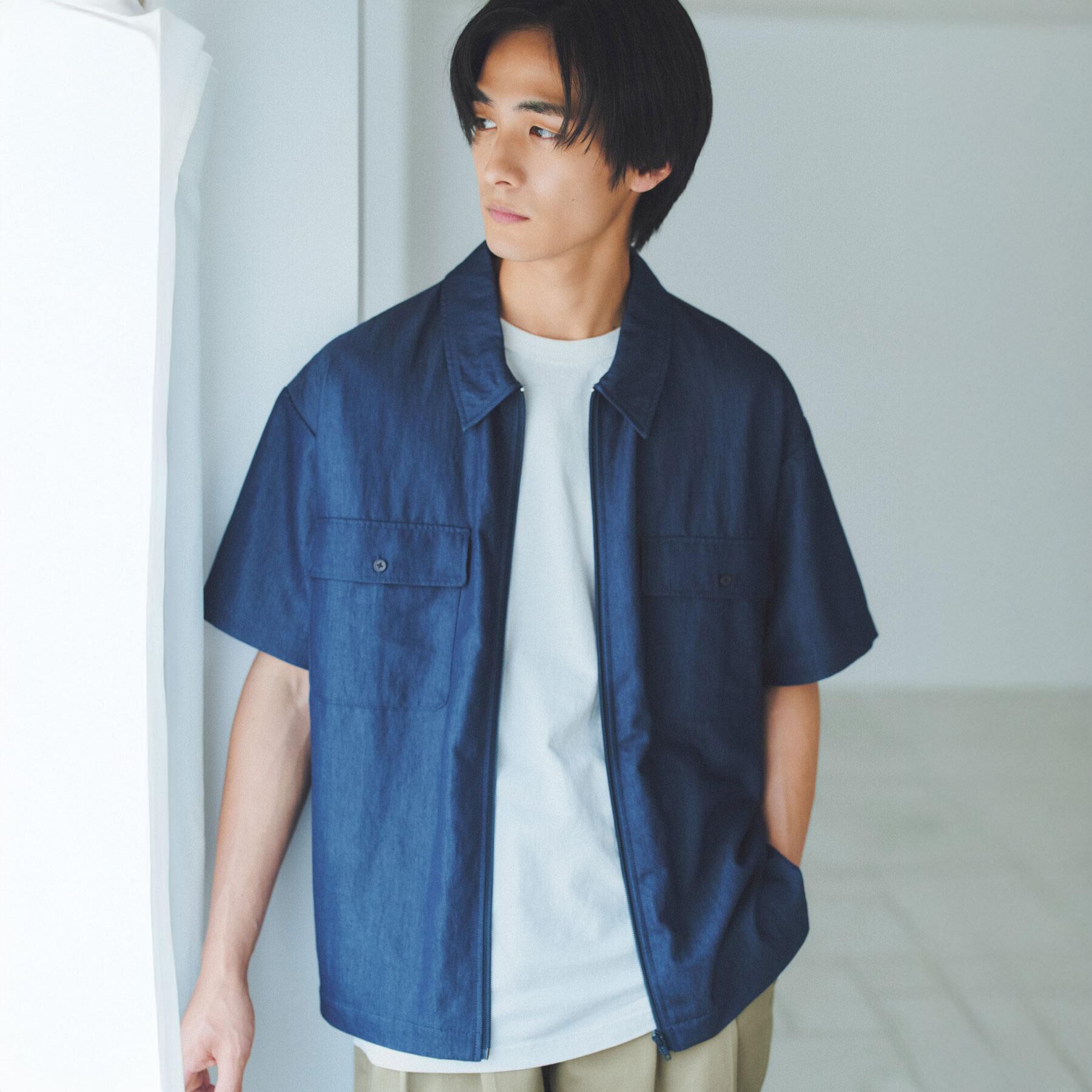 THE SHOP TK「【セットアップ可／洗濯機OK】アソート ジップ半袖シャツ」|シャツ・ブラウス|ネイビー(094)
