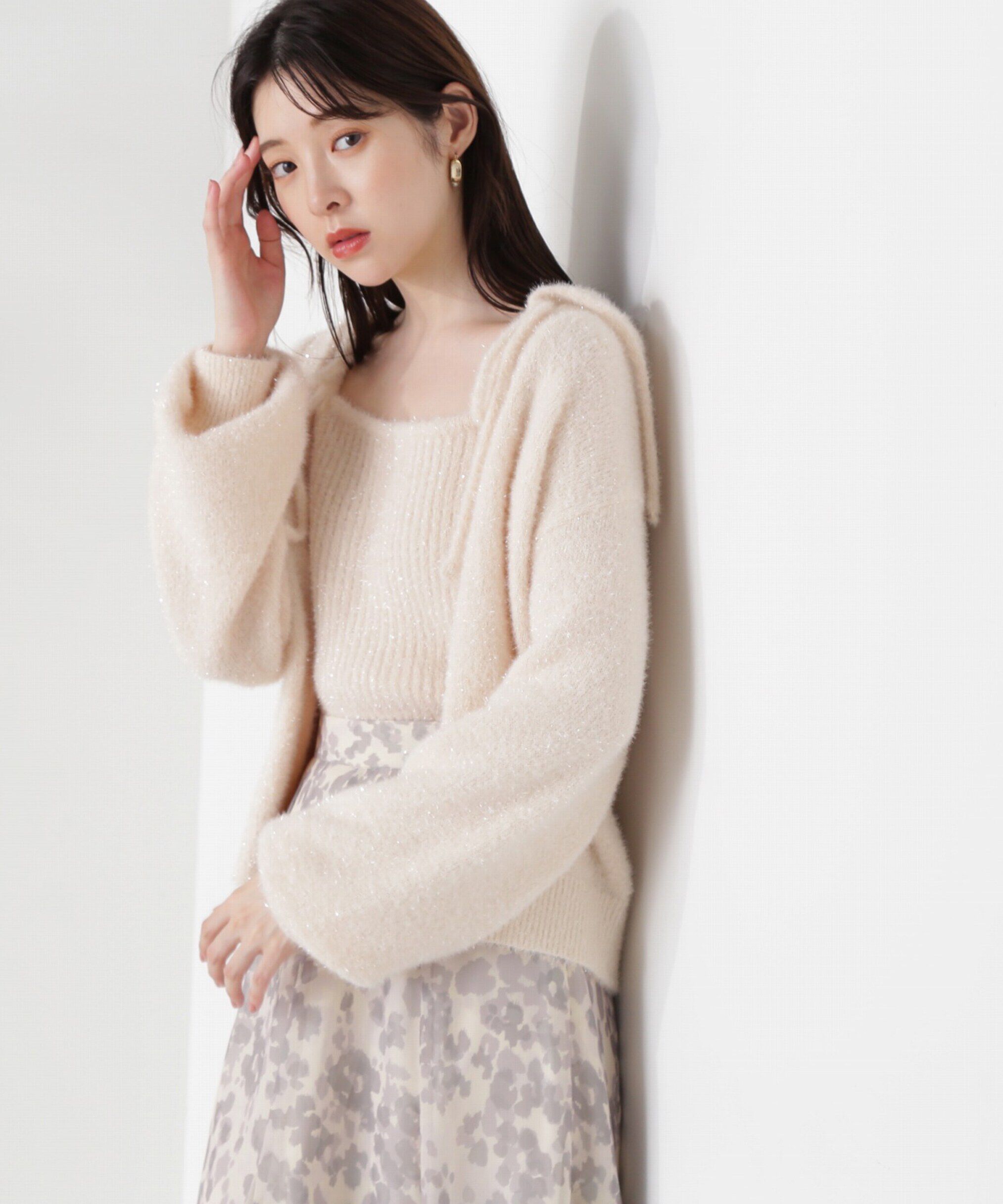 PROPORTION BODY DRESSING「シャイニーフェザーアンサンブルニット　WEB限定カラー：パープル24AW」|ニット・セーター|