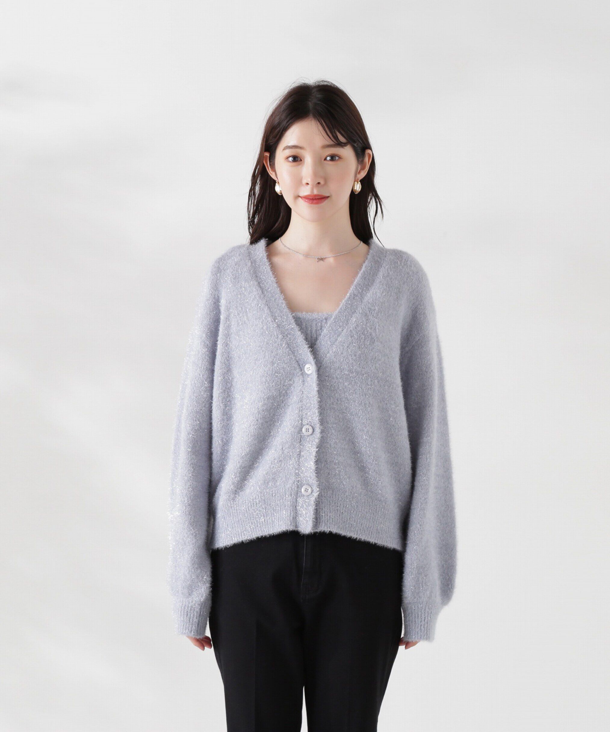 PROPORTION BODY DRESSING「シャイニーフェザーアンサンブルニット　WEB限定カラー：パープル24AW」|ニット・セーター|
