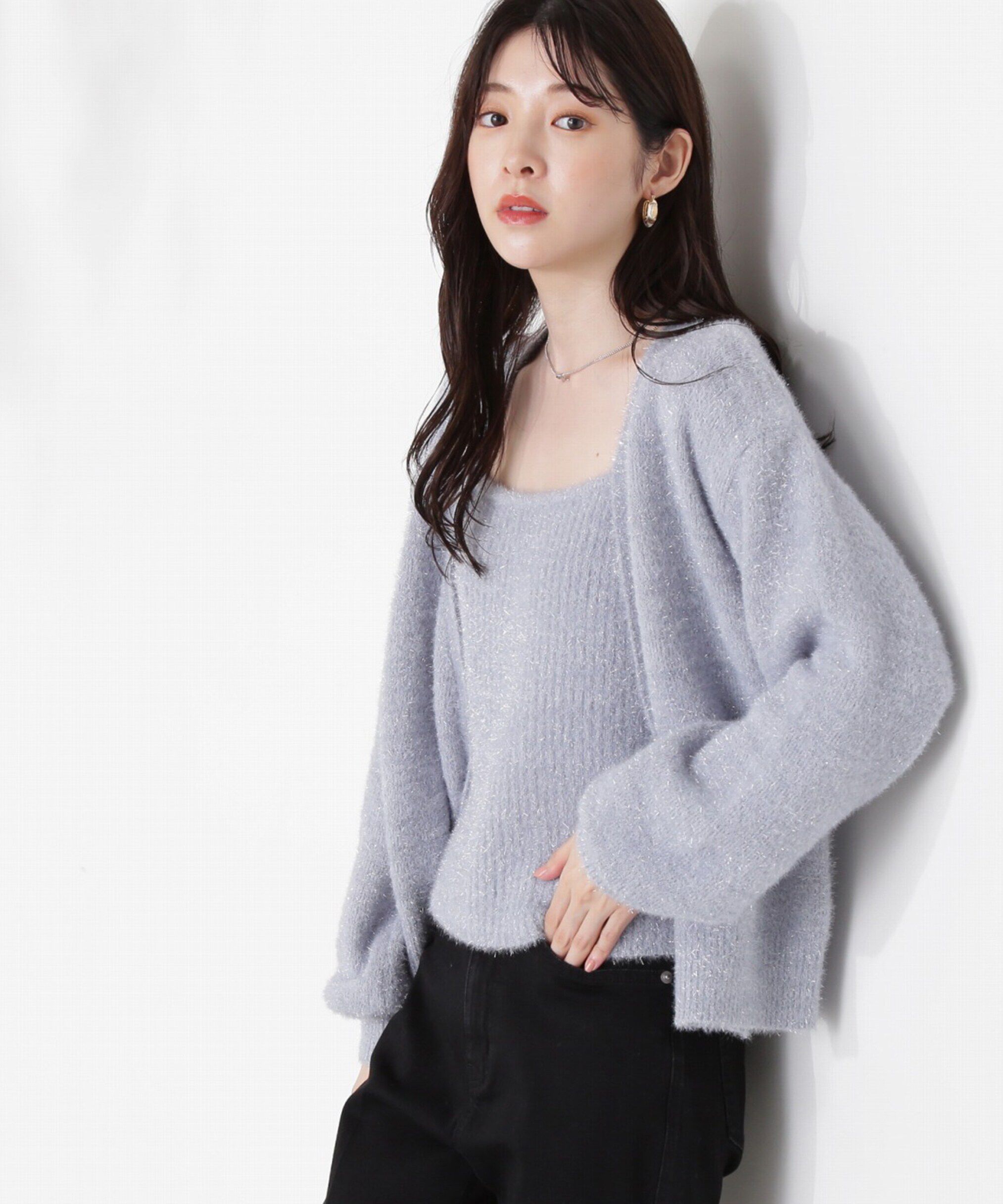PROPORTION BODY DRESSING「シャイニーフェザーアンサンブルニット　WEB限定カラー：パープル24AW」|ニット・セーター|