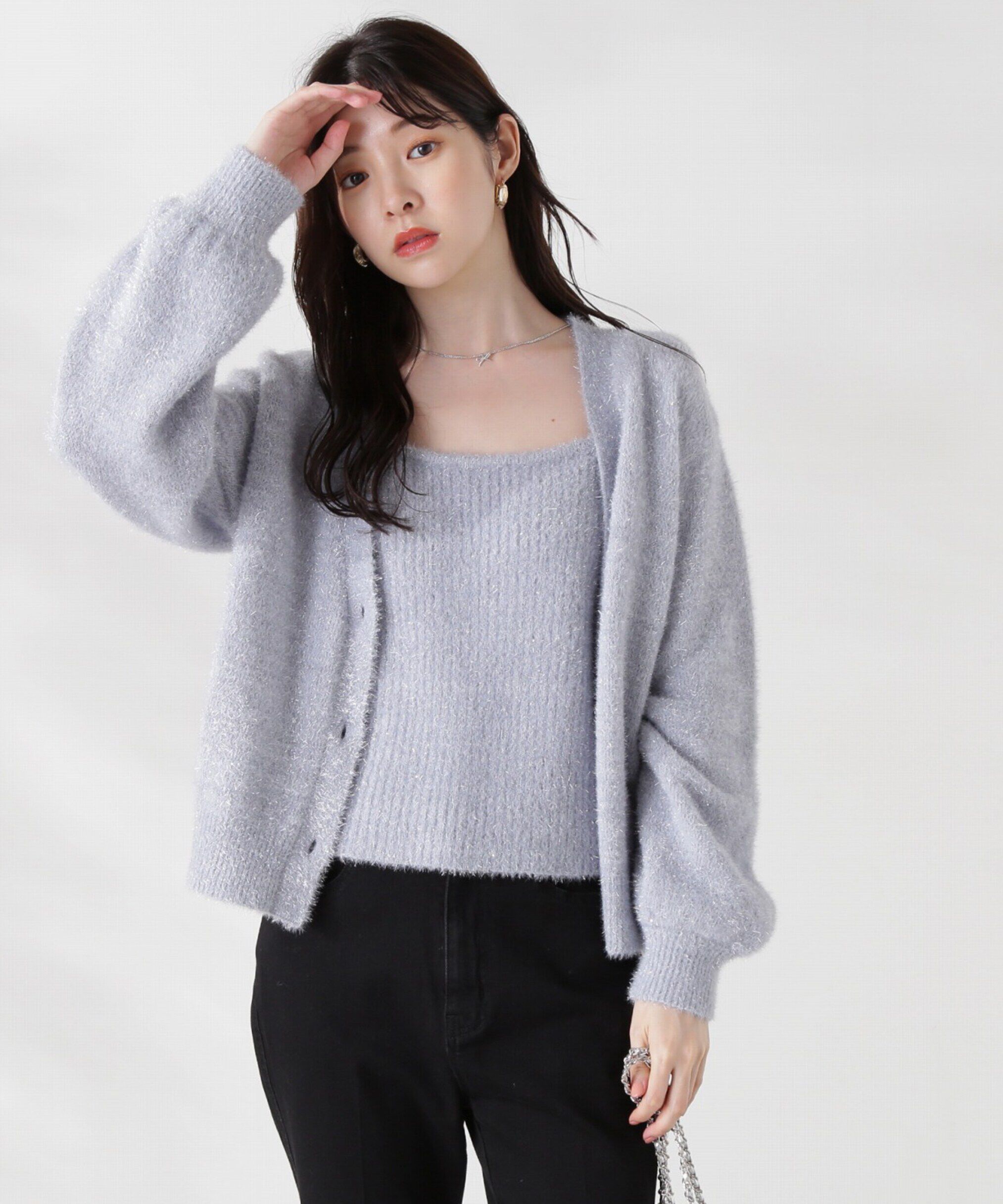 PROPORTION BODY DRESSING「シャイニーフェザーアンサンブルニット　WEB限定カラー：パープル24AW」|ニット・セーター|