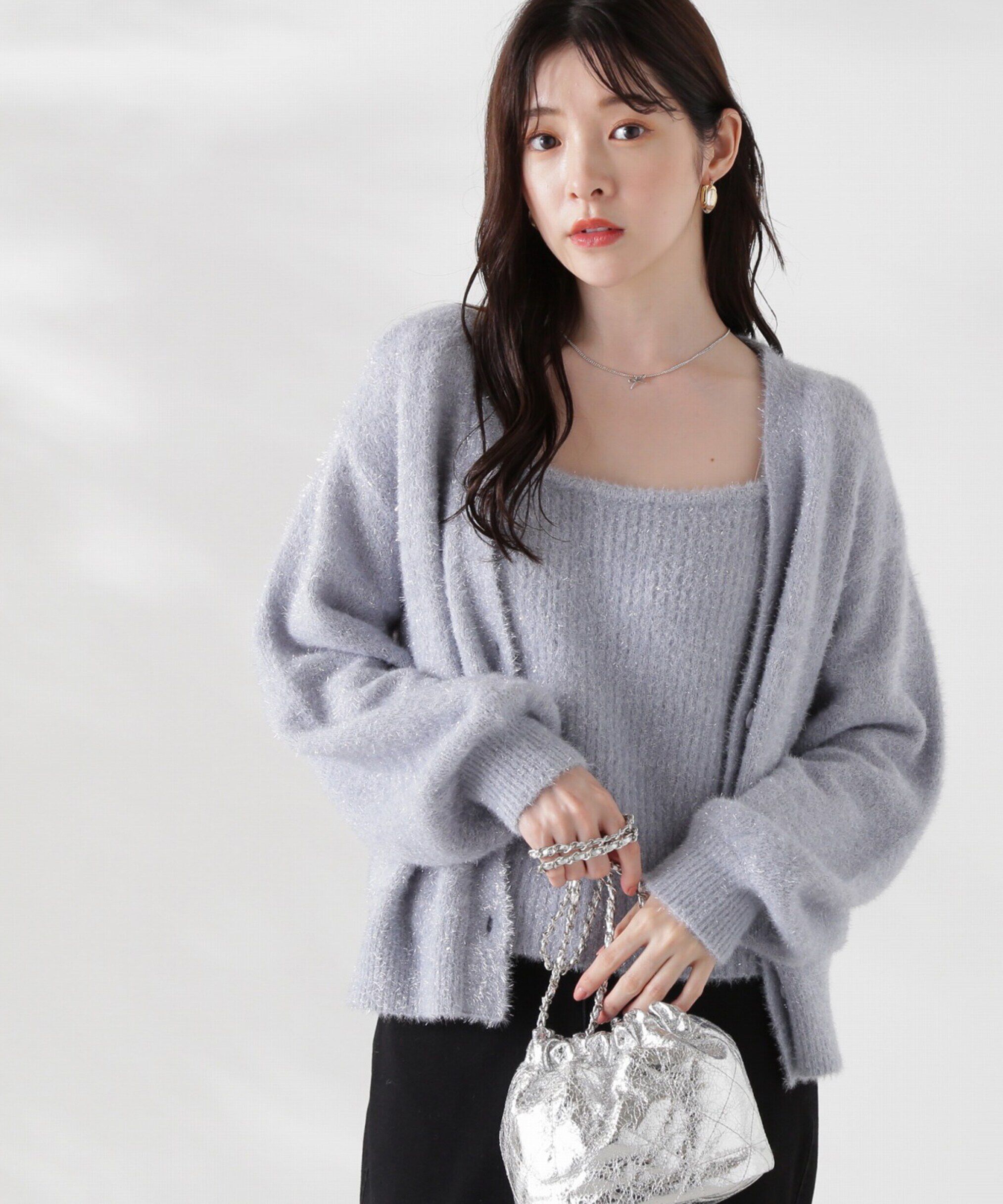 PROPORTION BODY DRESSING「シャイニーフェザーアンサンブルニット　WEB限定カラー：パープル24AW」|ニット・セーター|