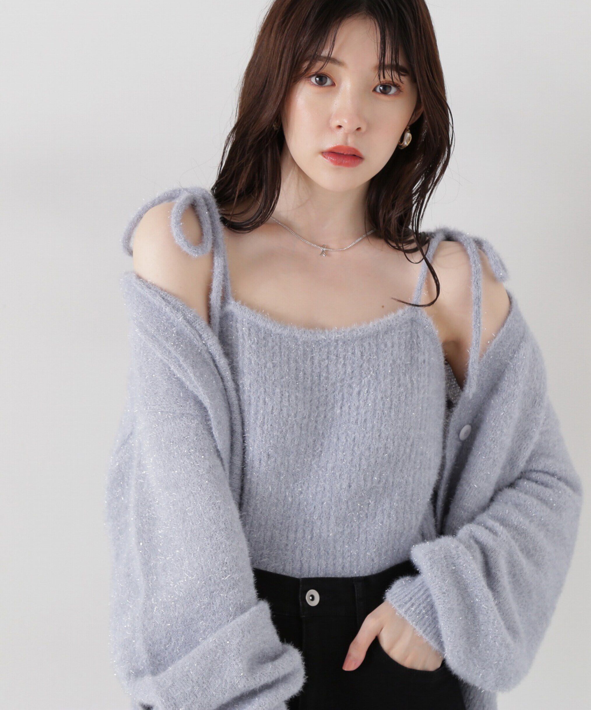 PROPORTION BODY DRESSING「シャイニーフェザーアンサンブルニット　WEB限定カラー：パープル24AW」|ニット・セーター|