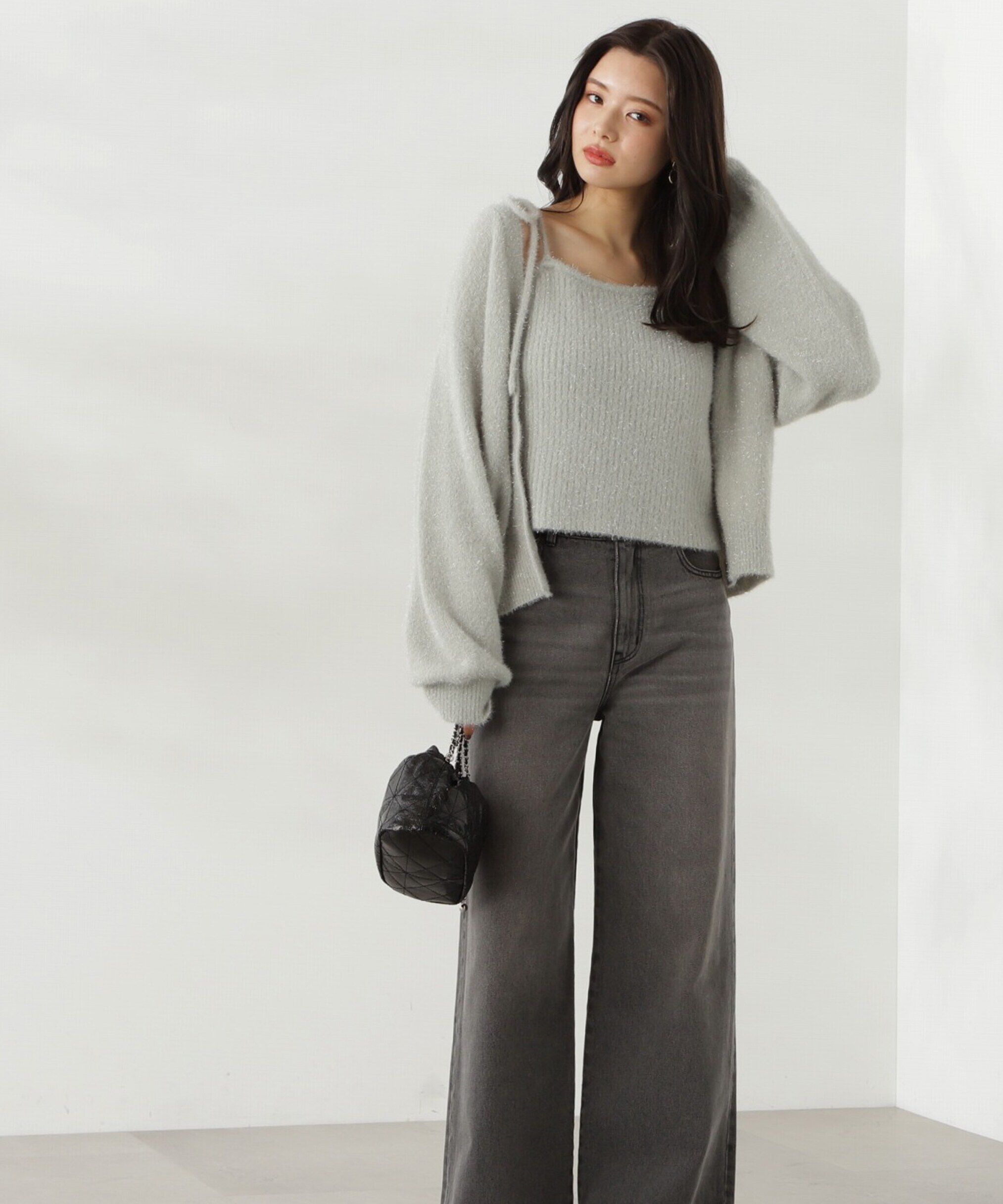 PROPORTION BODY DRESSING「シャイニーフェザーアンサンブルニット　WEB限定カラー：パープル24AW」|ニット・セーター|