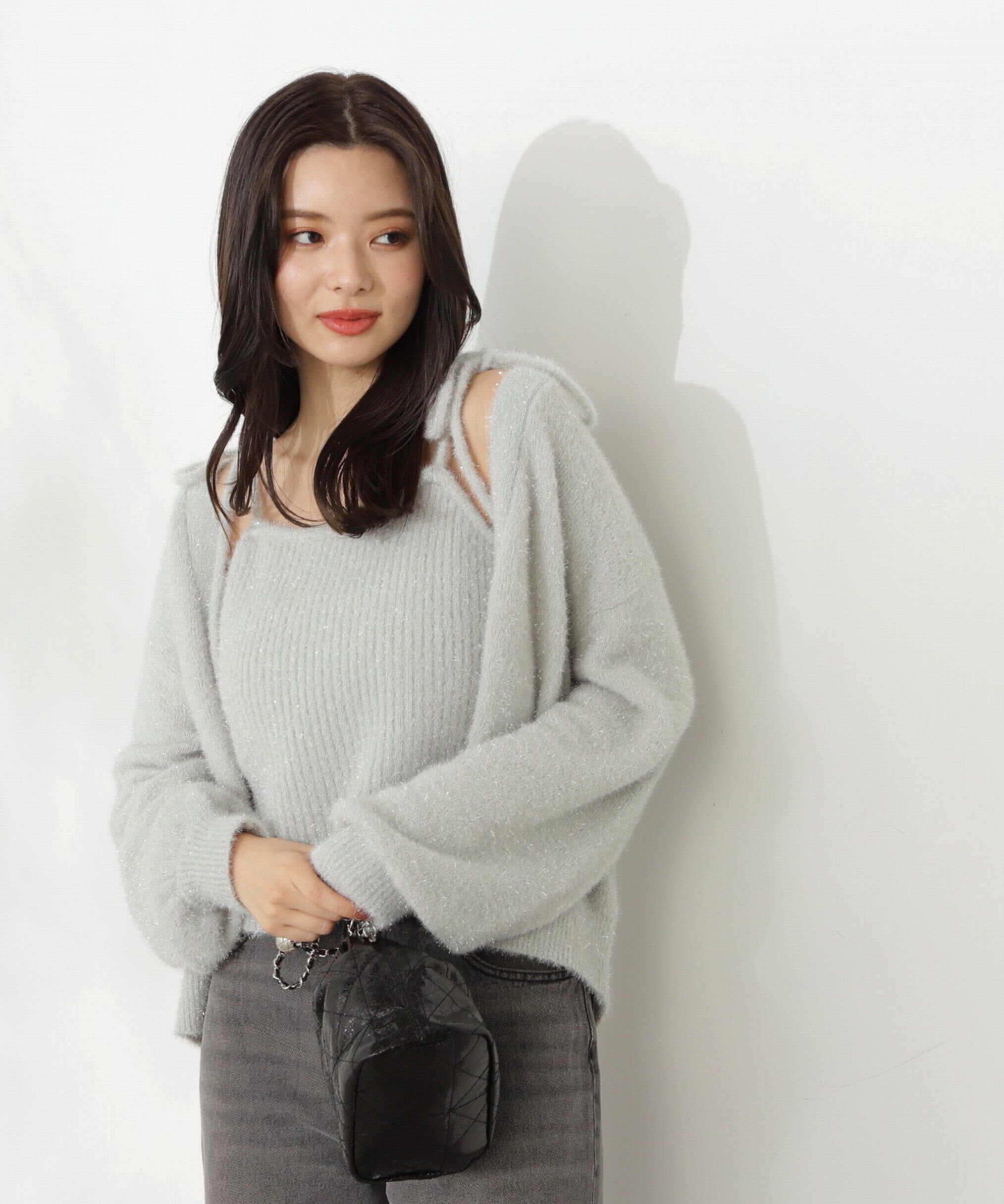 PROPORTION BODY DRESSING「シャイニーフェザーアンサンブルニット　WEB限定カラー：パープル24AW」|ニット・セーター|