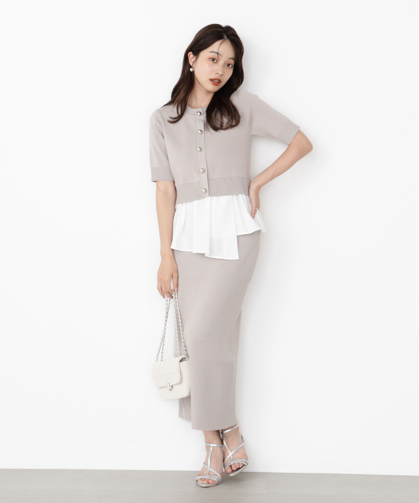 PROPORTION BODY DRESSING「レイヤード風ニットセットアップ」|ワンピース|グレージュ&times;ホ