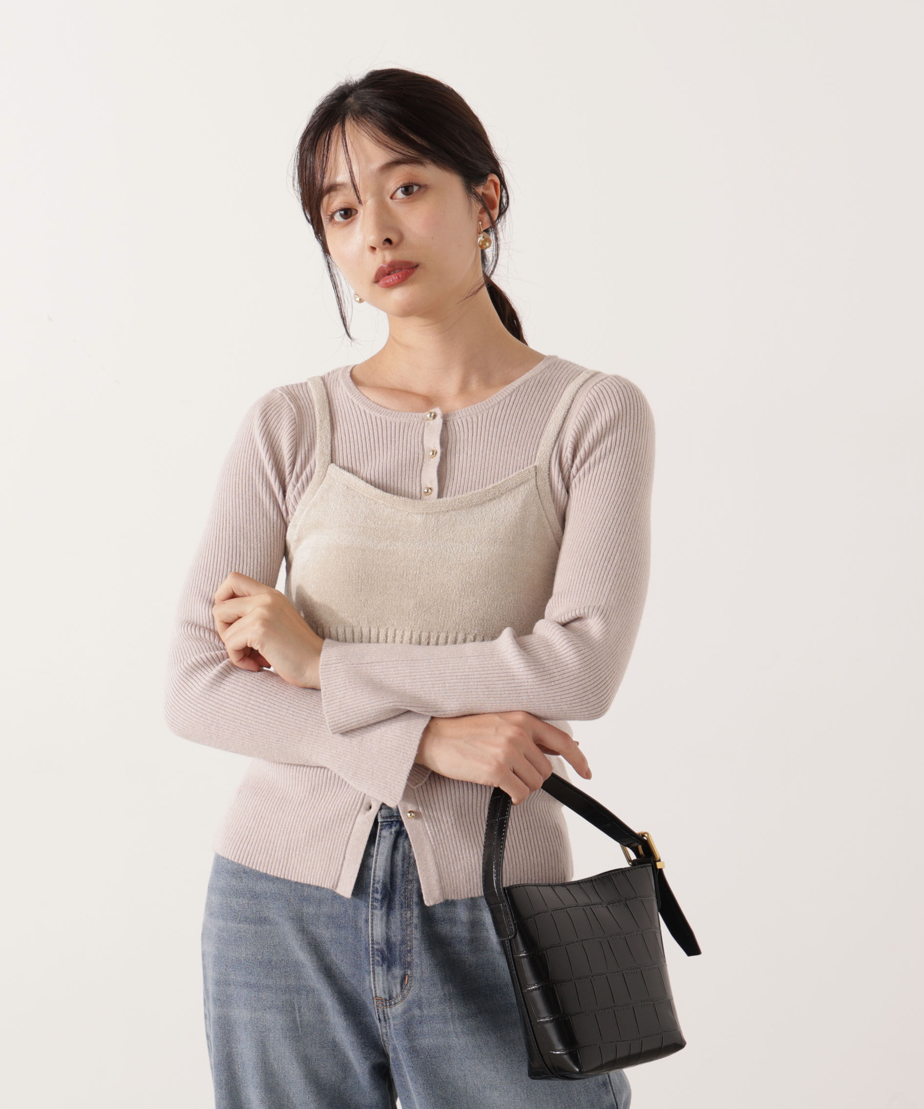PROPORTION BODY DRESSING「レイヤードキャミ付ニット 25AW」|ニット・セーター|
