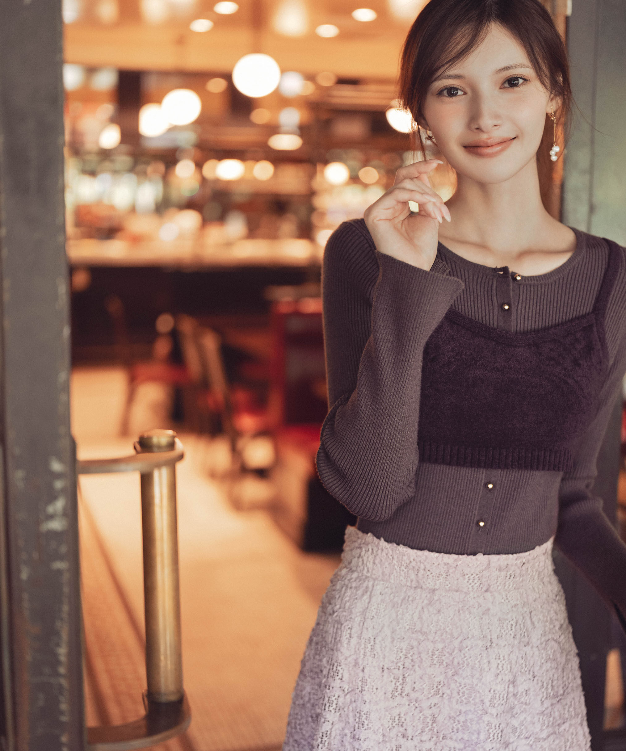 PROPORTION BODY DRESSING「レイヤードキャミ付ニット 25AW」|ニット・セーター|チャコール2
