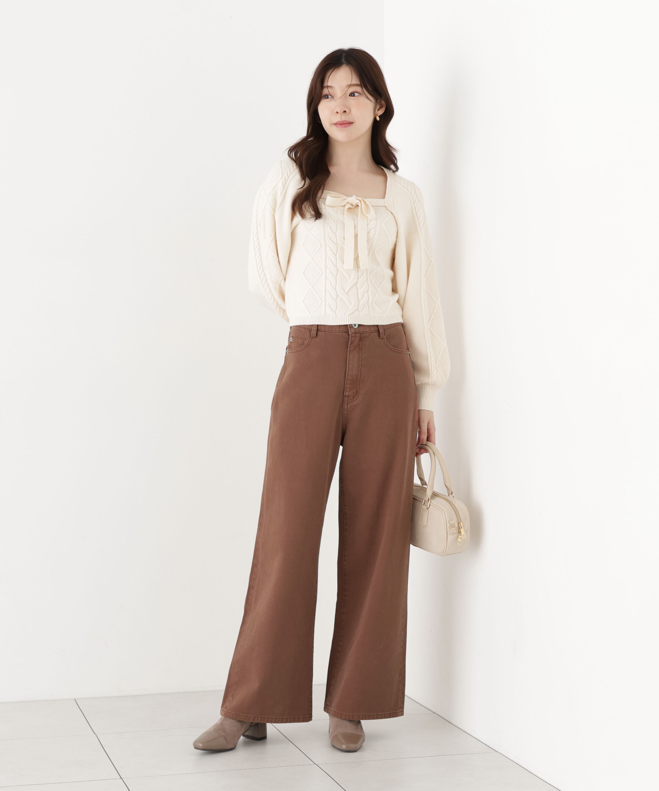 PROPORTION BODY DRESSING「＜a/mie＞レースハイウエストワイドデニムパンツ」|その他|ブラウン