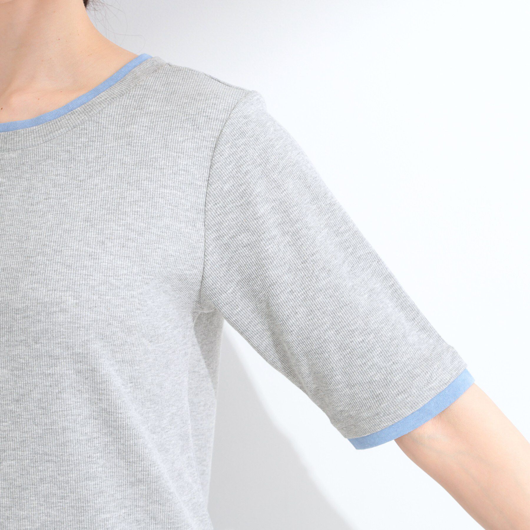 SHOO･LA･RUE「【S-LL/洗濯機可】二の腕隠れる 配色レイヤード風 5分袖Tシャツ」|Tシャツ・カットソー|