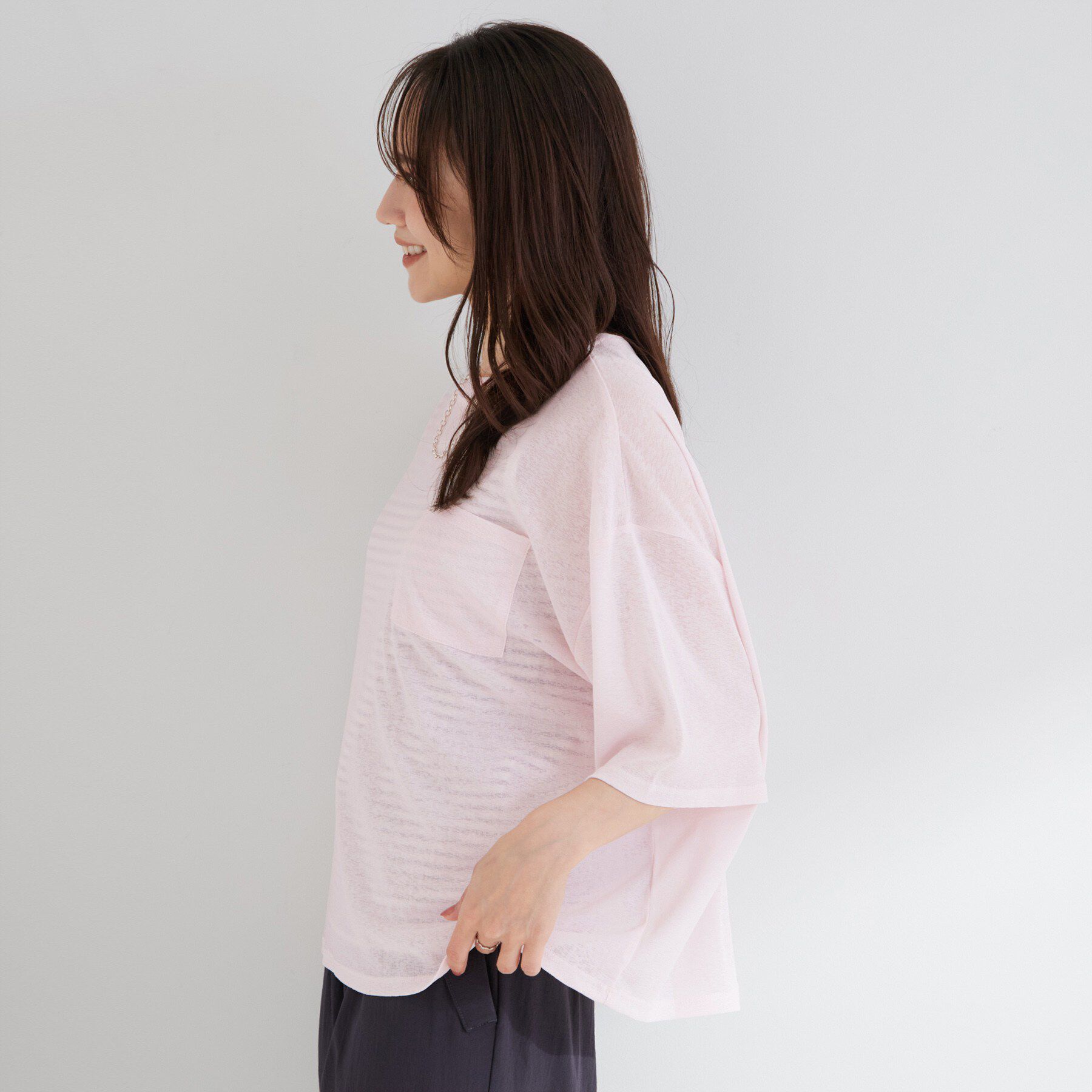 SHOO･LA･RUE「【S-LL/洗濯機可/体型カバー】ゆるっとこなれる 大人のシアースラブTシャツ」|Tシャツ・カットソー|