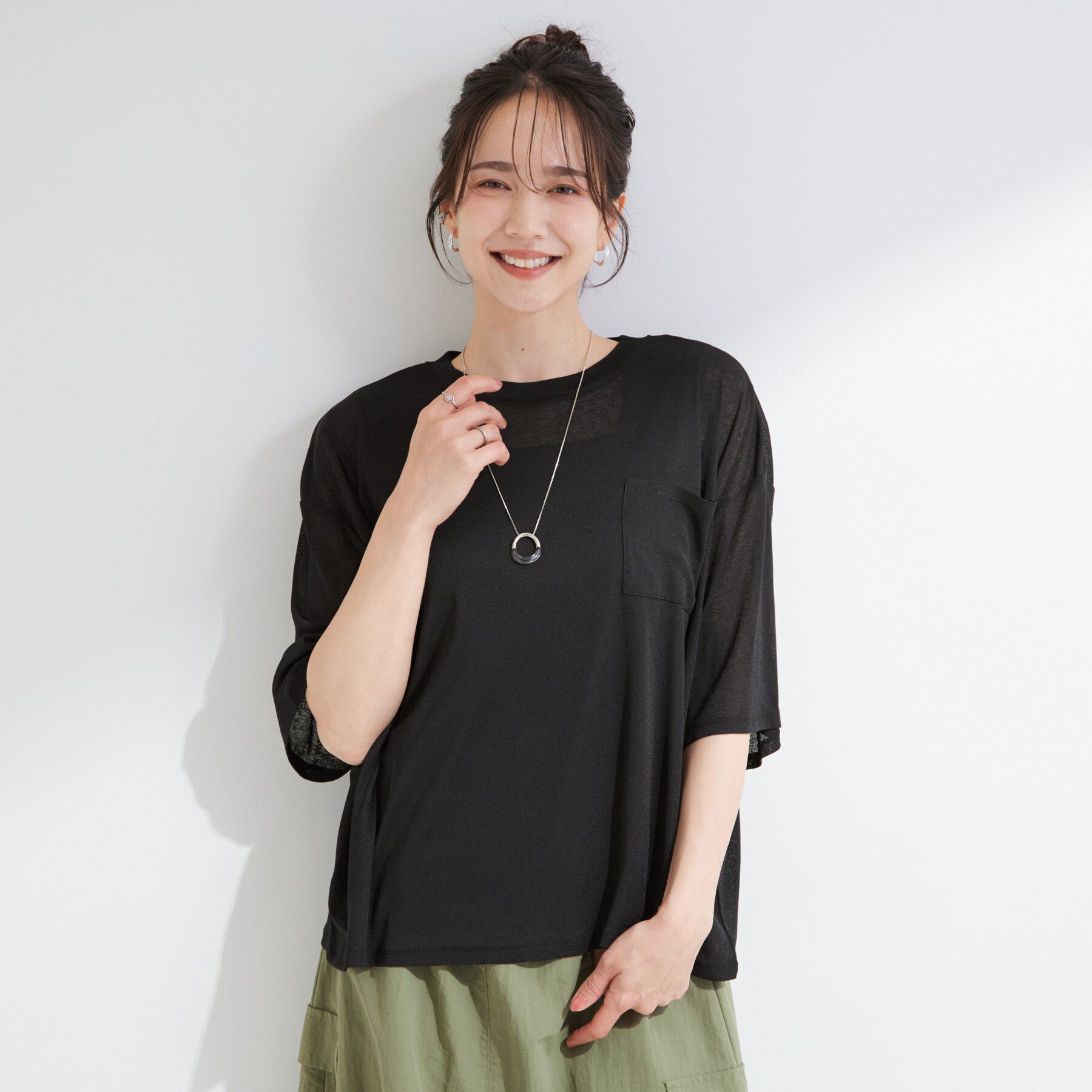 SHOO･LA･RUE「【S-LL/洗濯機可/体型カバー】ゆるっとこなれる 大人のシアースラブTシャツ」|Tシャツ・カットソー|