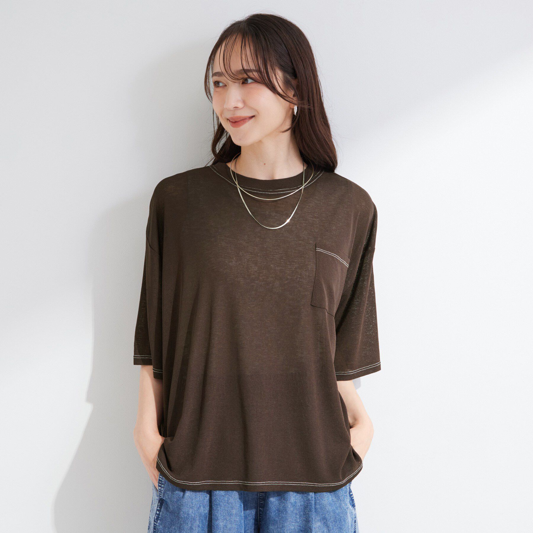 SHOO･LA･RUE「【S-LL/洗濯機可/体型カバー】ゆるっとこなれる 大人のシアースラブTシャツ」|Tシャツ・カットソー|