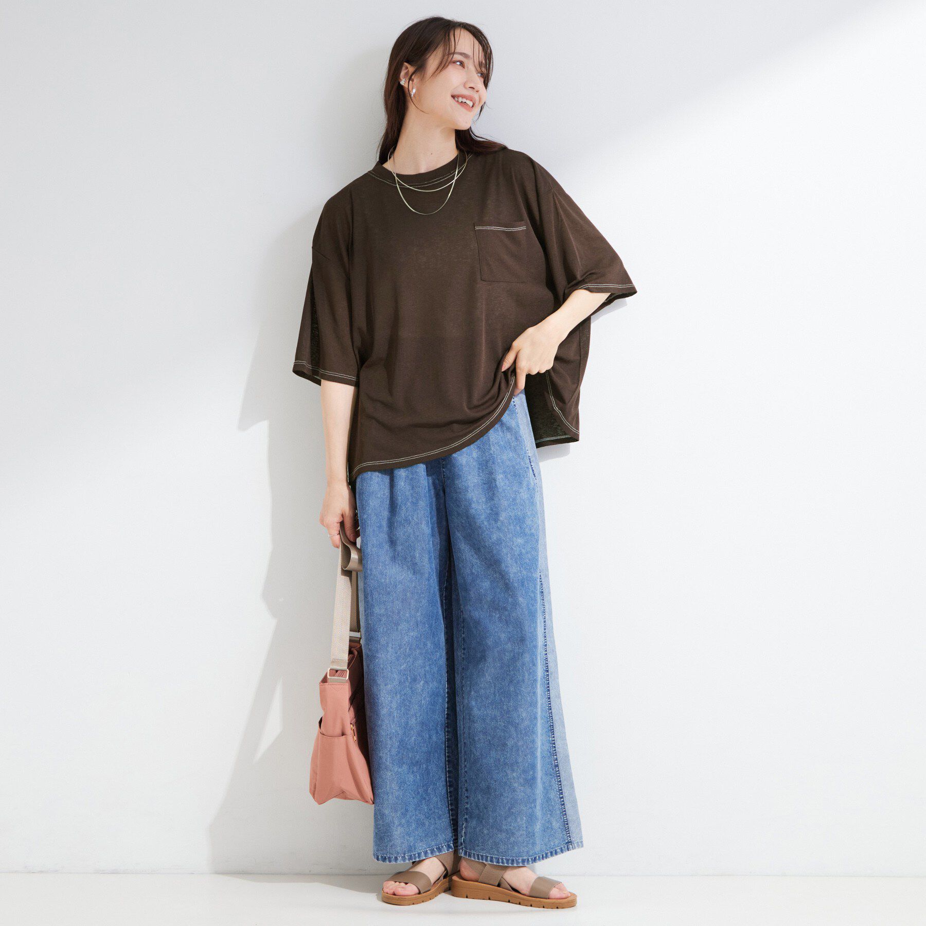 SHOO･LA･RUE「【S-LL/洗濯機可/体型カバー】ゆるっとこなれる 大人のシアースラブTシャツ」|Tシャツ・カットソー|