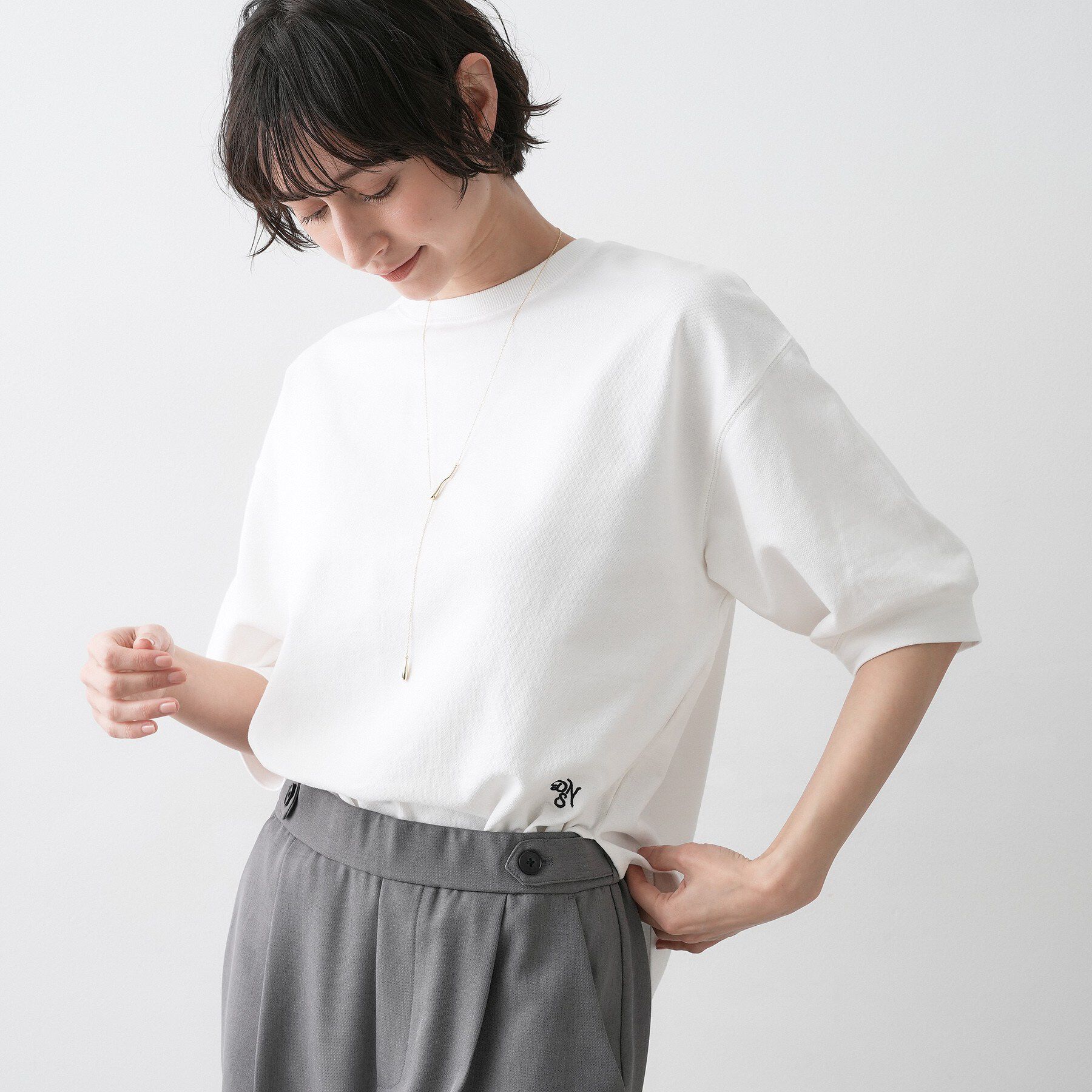 Dessin「【360度可愛い】バックヘンリーカットソー5分袖」|Tシャツ・カットソー|