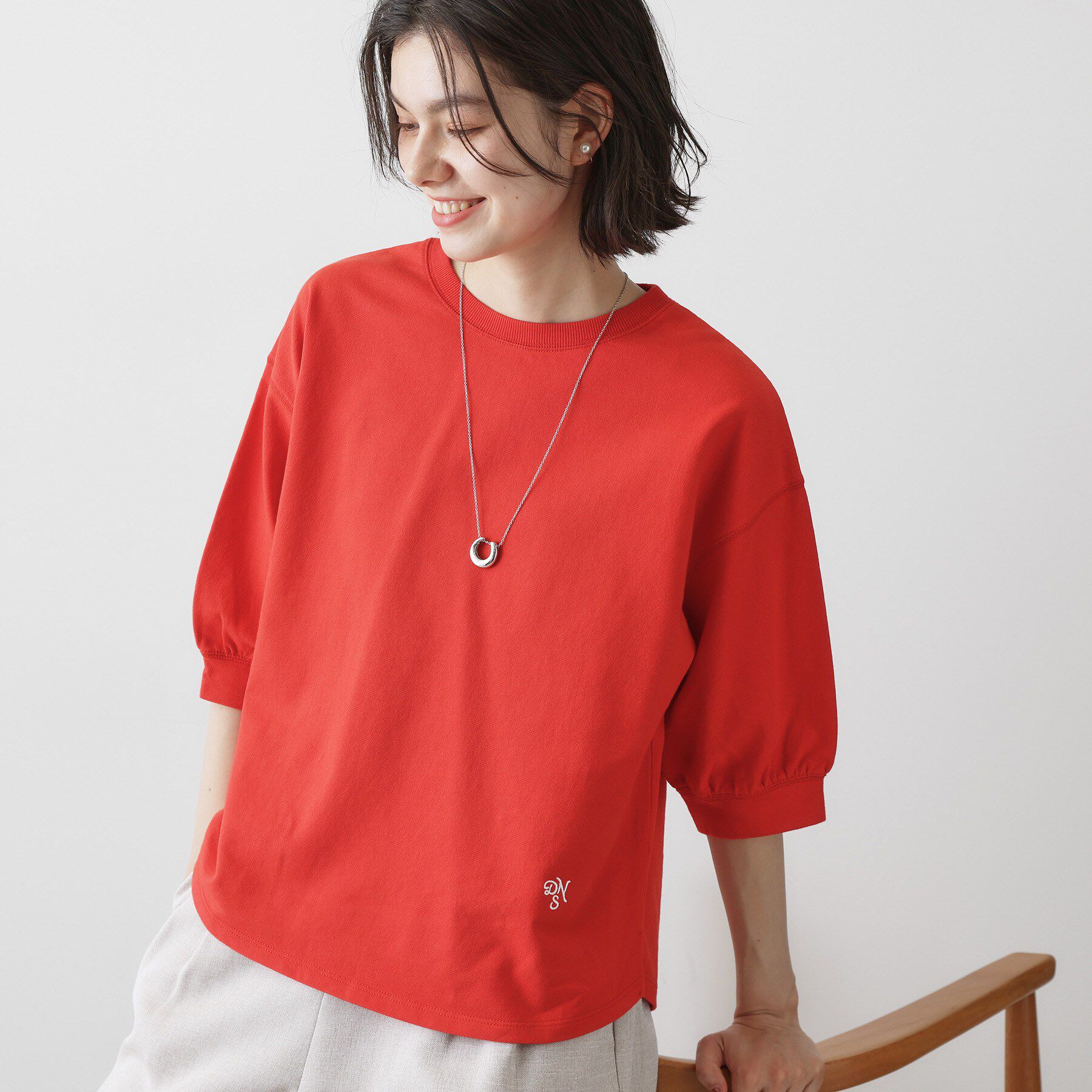 Dessin「【360度可愛い】バックヘンリーカットソー5分袖」|Tシャツ・カットソー|