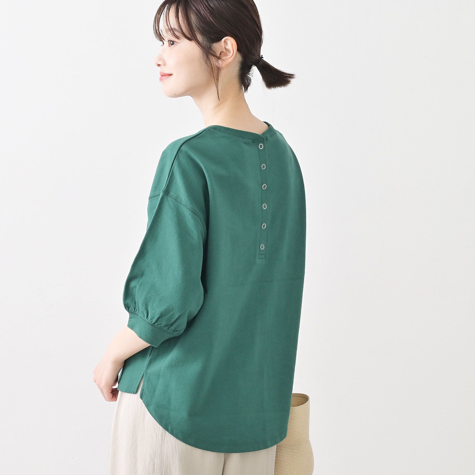 Dessin「【360度可愛い】バックヘンリーカットソー5分袖」|Tシャツ・カットソー|