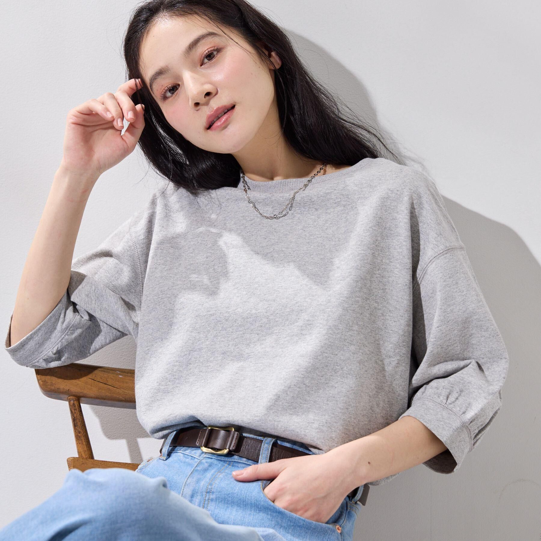Dessin「【360度可愛い】バックヘンリーカットソー5分袖」|Tシャツ・カットソー|ライトグレー(011