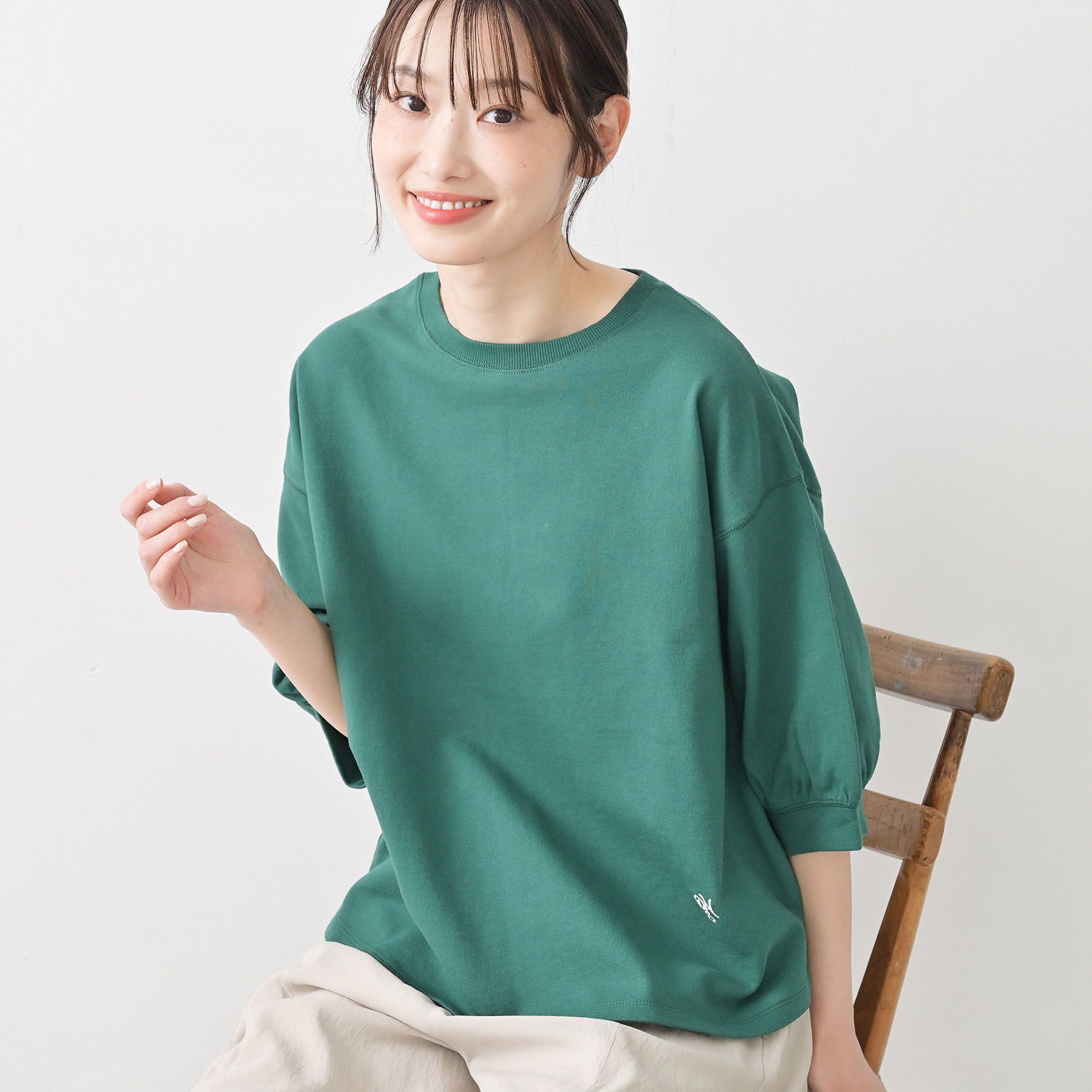 Dessin「【360度可愛い】バックヘンリーカットソー5分袖」|Tシャツ・カットソー|グリーン(022)