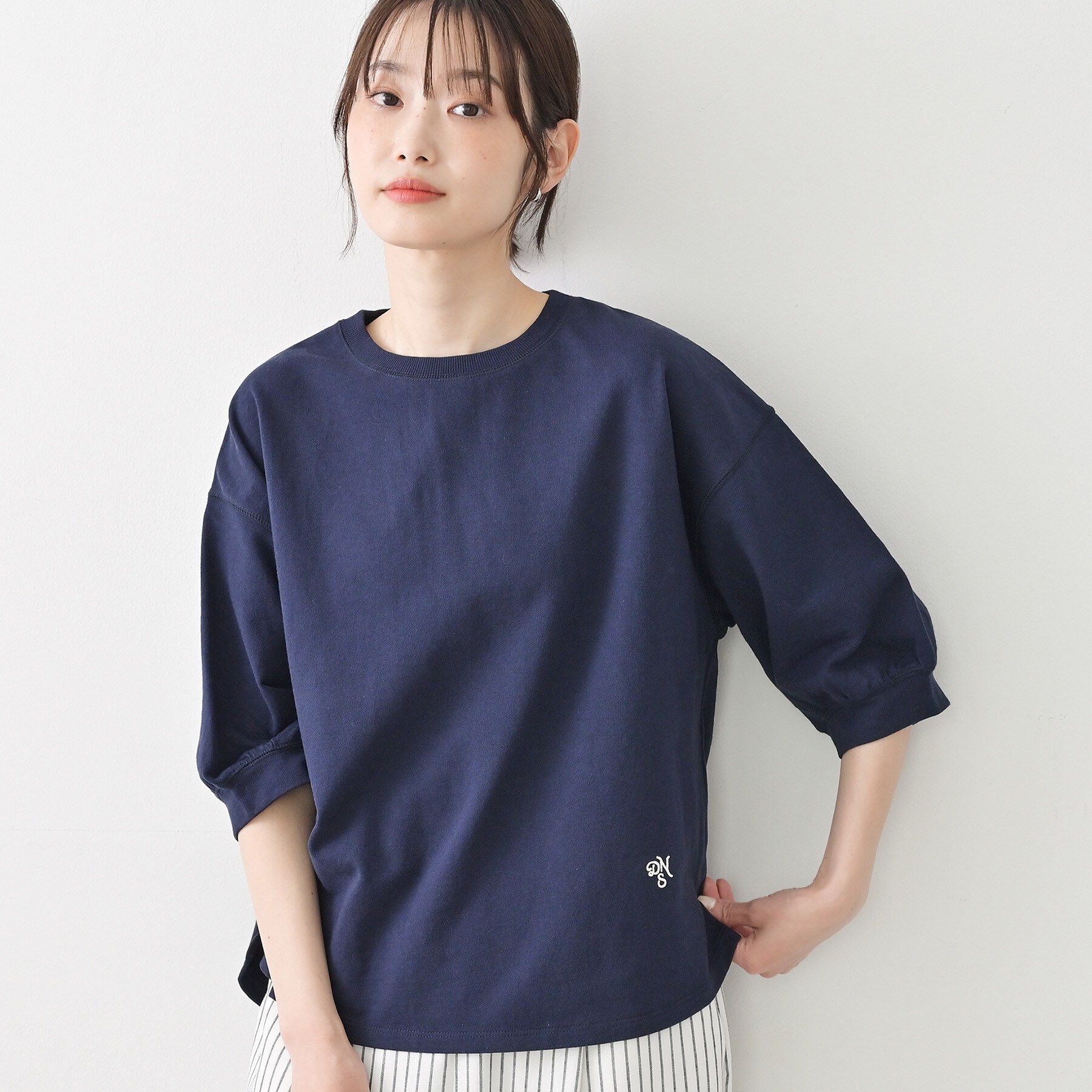 Dessin「【360度可愛い】バックヘンリーカットソー5分袖」|Tシャツ・カットソー|ネイビー(094)