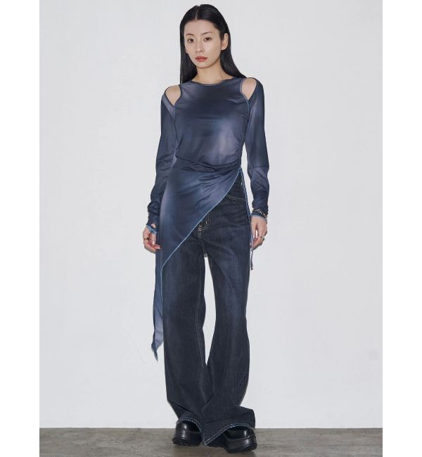 EMODA「【VEQUM】ASYMMETRY SHEER LONG TOP」|Tシャツ・カットソー|