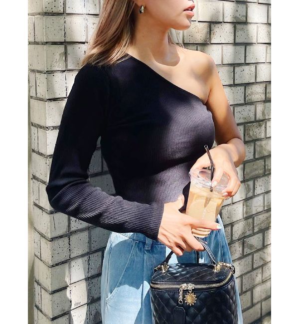 EVRIS「ワンショルダークロップドトップス」|Tシャツ・カットソー|