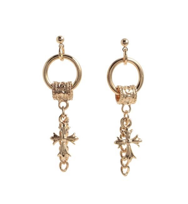EVRIS「CHAIN CROSS MOTIF ピアス」|ピアス|ゴールド