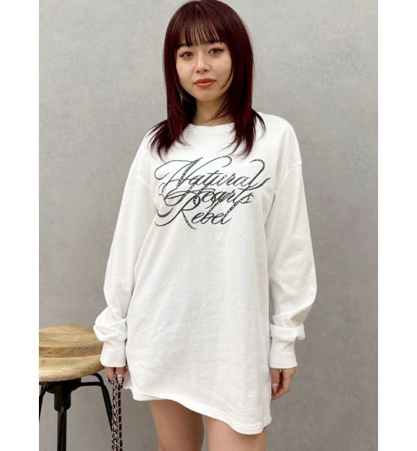 EVRIS「オーバーサイズラインストーングラフィックロンT」|Tシャツ・カットソー|ホワイト
