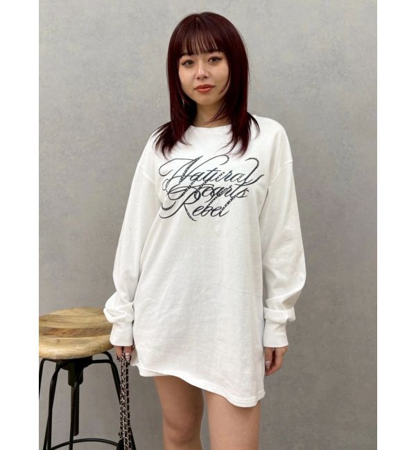 EVRIS「オーバーサイズラインストーングラフィックロンT」|Tシャツ・カットソー|