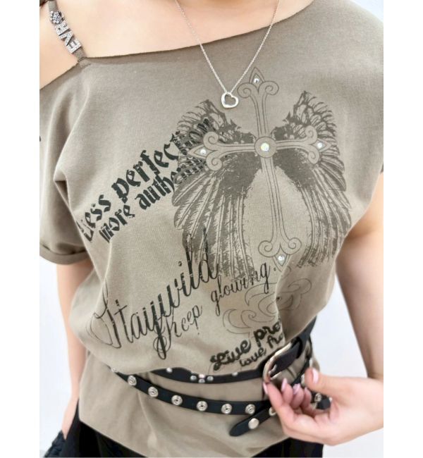 EVRIS「モチーフワンショルダーグラフィックトップス」|Tシャツ・カットソー|