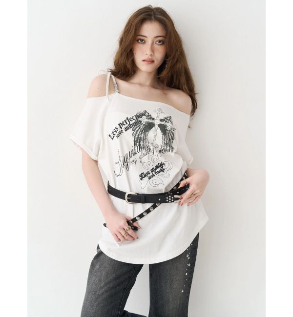 EVRIS「モチーフワンショルダーグラフィックトップス」|Tシャツ・カットソー|