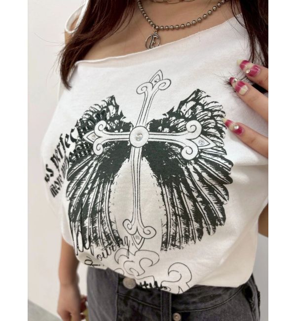 EVRIS「モチーフワンショルダーグラフィックトップス」|Tシャツ・カットソー|