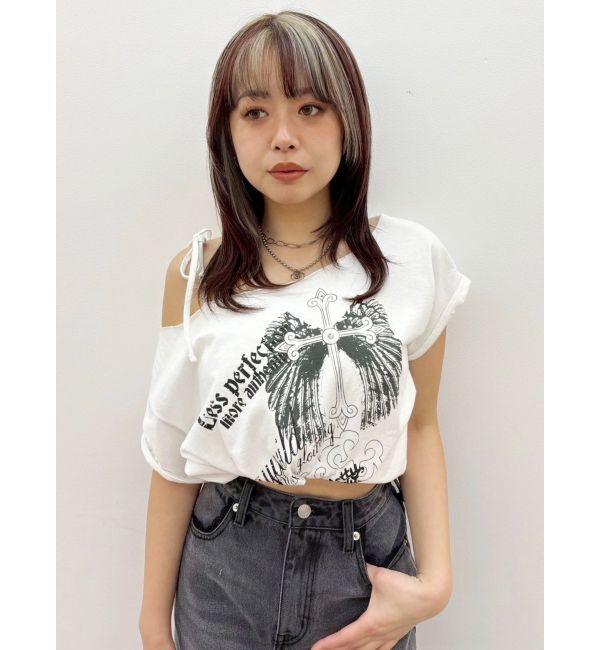 EVRIS「モチーフワンショルダーグラフィックトップス」|Tシャツ・カットソー|