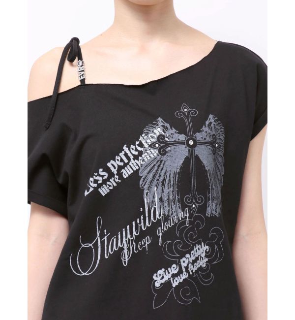 EVRIS「モチーフワンショルダーグラフィックトップス」|Tシャツ・カットソー|