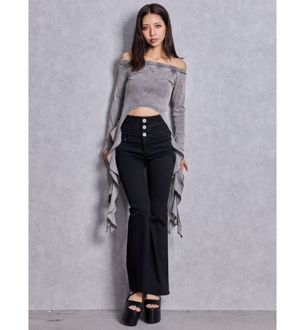 GYDA「GG SIDE DRAPE EDGEオフショルトップス」|Tシャツ・カットソー|