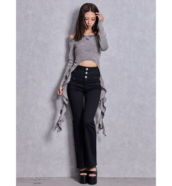 GYDA「GG SIDE DRAPE EDGEオフショルトップス」|Tシャツ・カットソー|