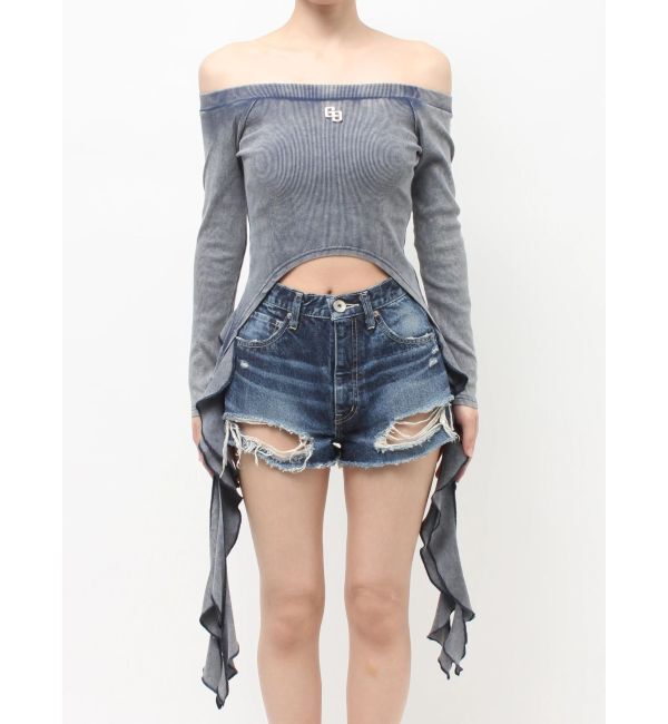 GYDA「GG SIDE DRAPE EDGEオフショルトップス」|Tシャツ・カットソー|
