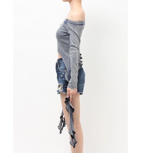 GYDA「GG SIDE DRAPE EDGEオフショルトップス」|Tシャツ・カットソー|
