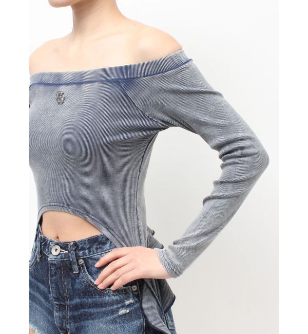 GYDA「GG SIDE DRAPE EDGEオフショルトップス」|Tシャツ・カットソー|