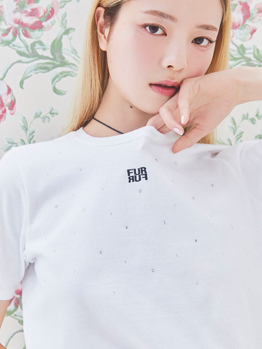 FURFUR「ラインストーンロゴ刺繍Tシャツ」|Tシャツ・カットソー|