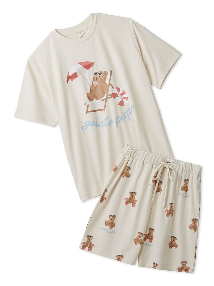 gelato pique「【ONLINE限定】【接触冷感】サマーベア柄ワンポイントTシャツ&ショートパンツセット」|ルームウェア|