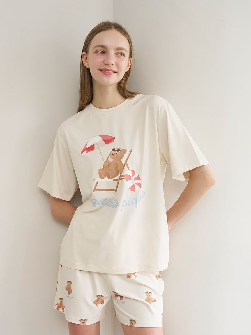 gelato pique「【ONLINE限定】【接触冷感】サマーベア柄ワンポイントTシャツ&ショートパンツセット」|ルームウェア|