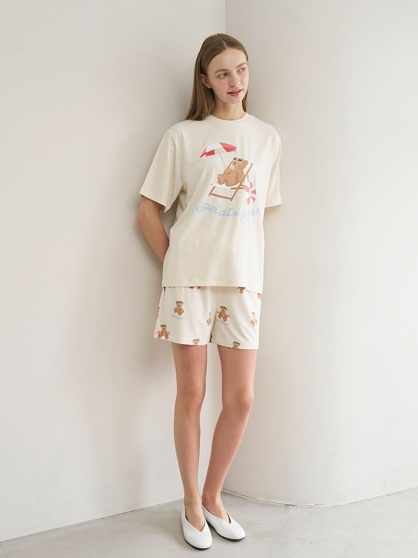 gelato pique「【ONLINE限定】【接触冷感】サマーベア柄ワンポイントTシャツ&ショートパンツセット」|ルームウェア|
