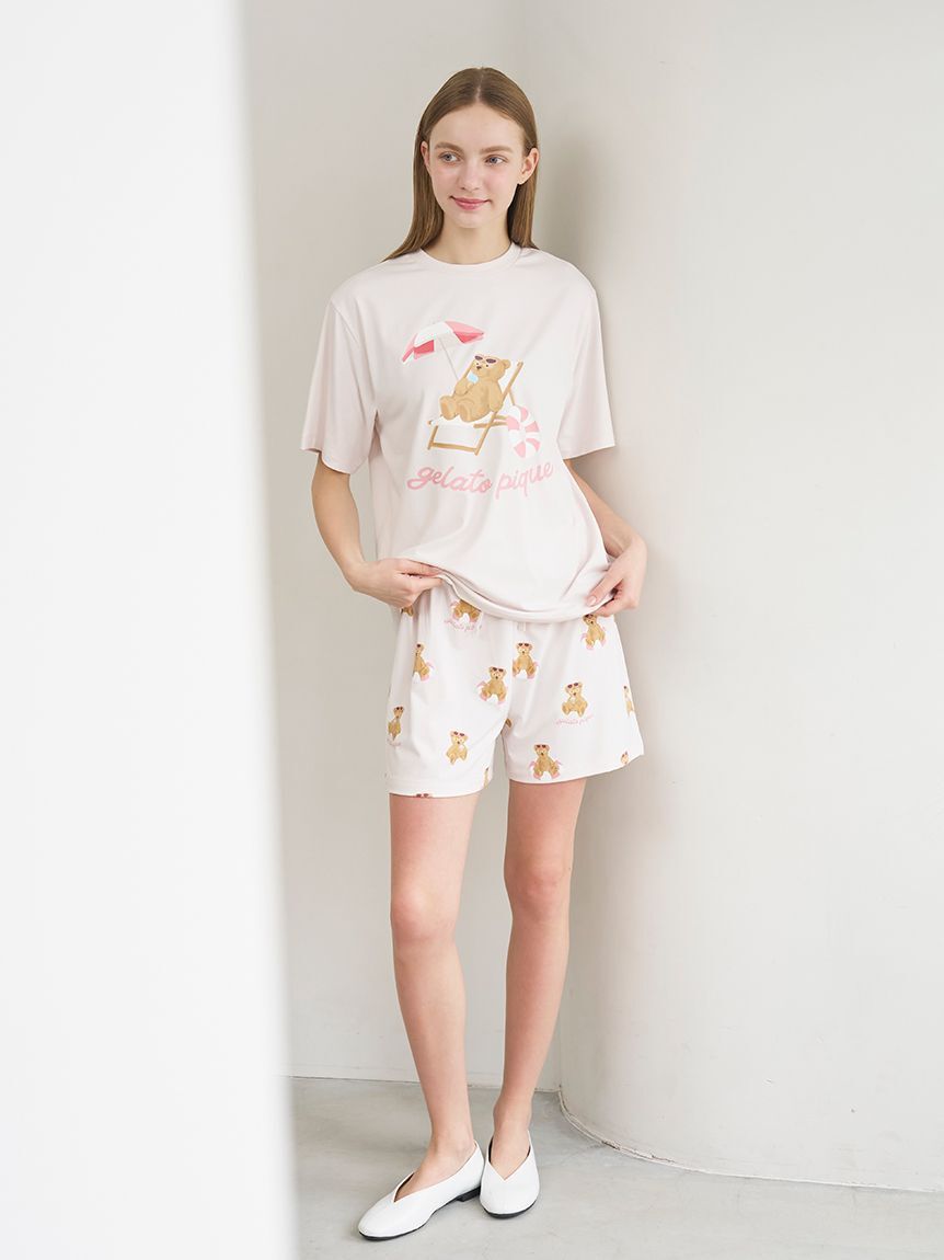 gelato pique「【ONLINE限定】【接触冷感】サマーベア柄ワンポイントTシャツ&ショートパンツセット」|ルームウェア|