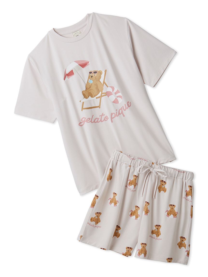 gelato pique「【ONLINE限定】【接触冷感】サマーベア柄ワンポイントTシャツ&ショートパンツセット」|ルームウェア|PNK