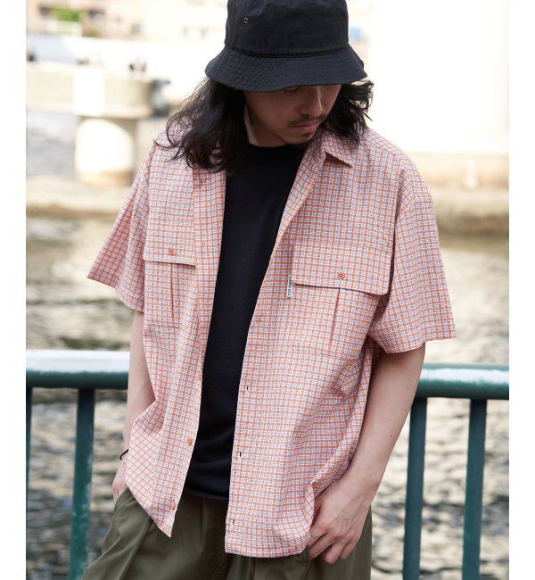 VENCE share style「PLESシアサッカーチェックSSシャツ」|シャツ・ブラウス|オレンジ